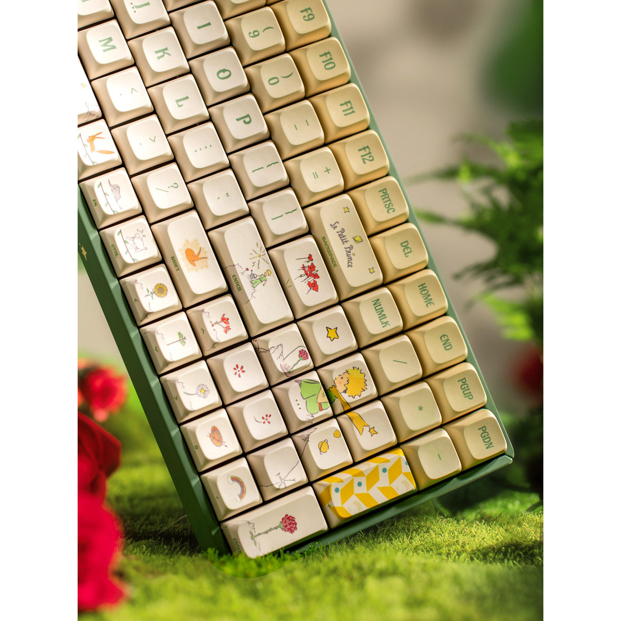 Iqunix f97 floral date rgb mekanisk gaming-tastatur (grøn, us-layout (qwerty), iqunix little prince, 96%, rgb-lysdioder, hot-swappable, pbt, 2.4ghz | bluetooth 5.1 | usb-c)