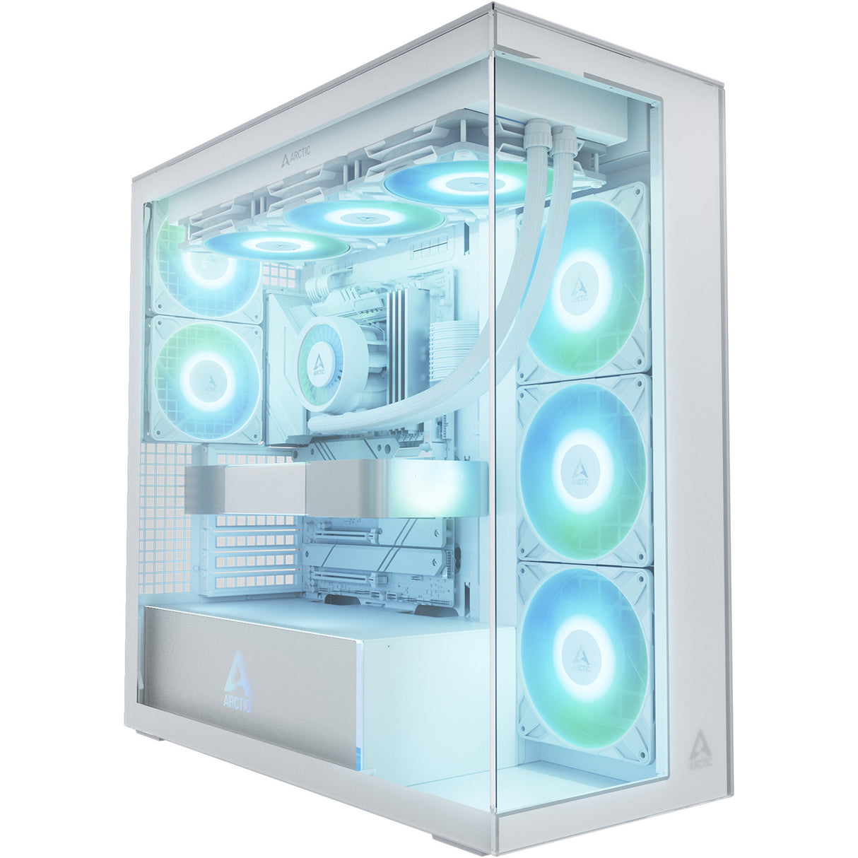 Arctic xtender midi tårnhus (hvid | 2x USB-A | 1x USB-C | RGB | hærdet glas)