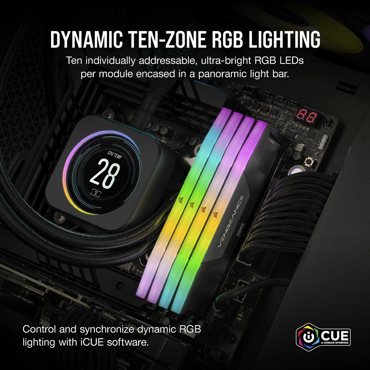 Corsair Vengeance RGB 32 GB DDR5-6000 (2x 16 GB) RAM (sort, cmh32gx5m2b6000c38, xmp 3.0)