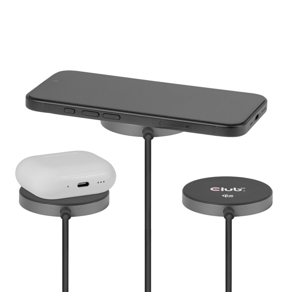 Club 3d cac-3027 qi2 25w draadloze oplader (zwart, qi-gecertificeerd, magsafe-compatibel, magnetisch pad)