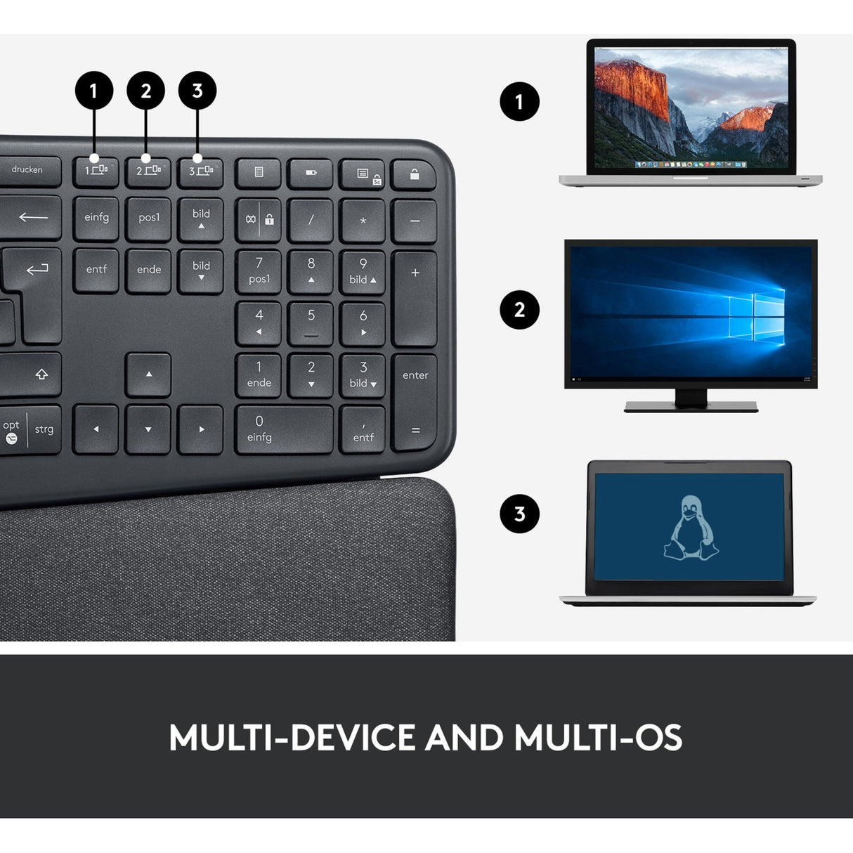 Logitech k860 ergo tastatur (sort, 100%, bluetooth, us international iso)