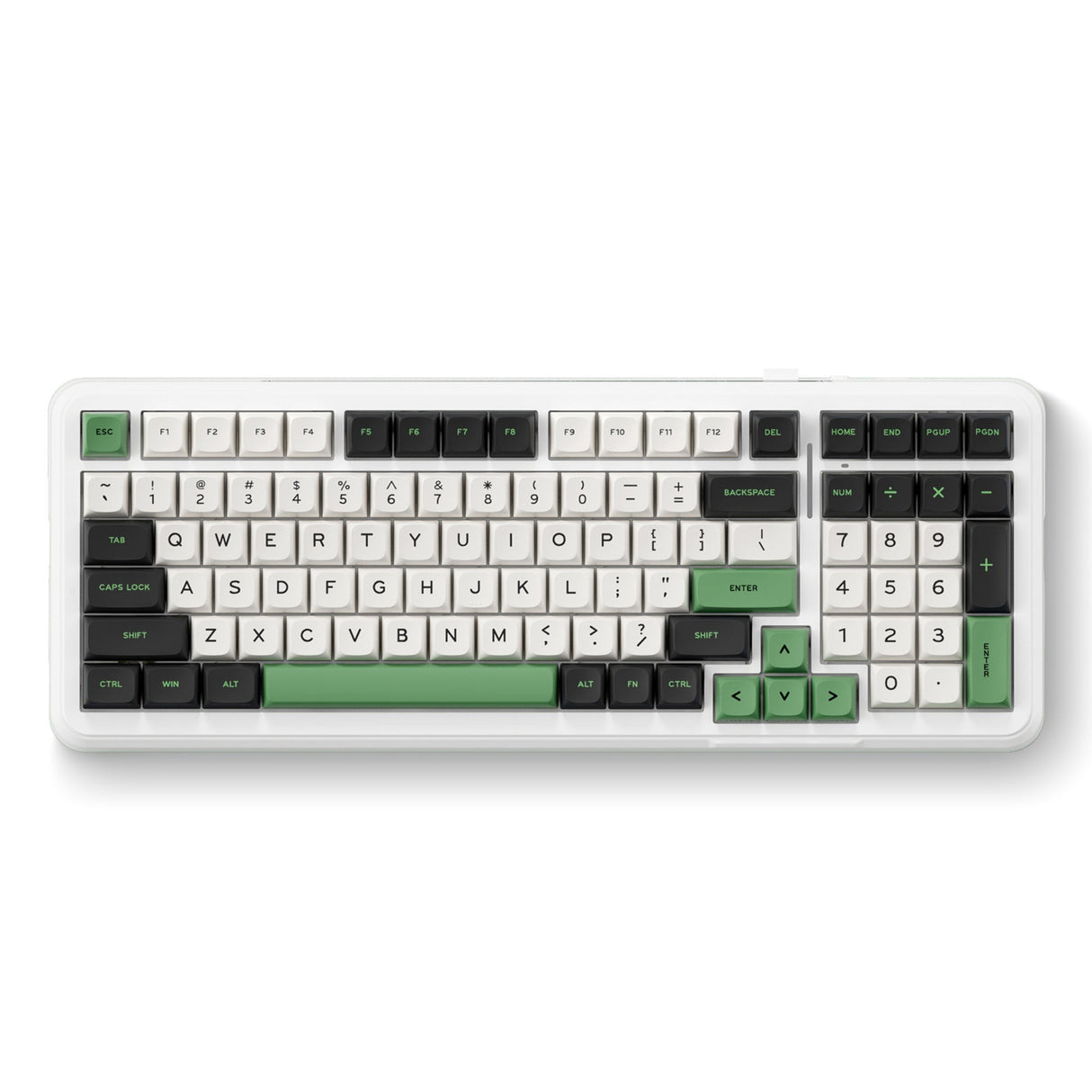 Mchose K99 Emerald Green Hyacinth trådløs pakningsmontering mekanisk RGB-tastatur (hvid, amerikansk layout (Qwerty), KTT Hyacinth, RGB, Hot Swap, Double-Shot PBT, trådløs | Bluetooth | USB-C)