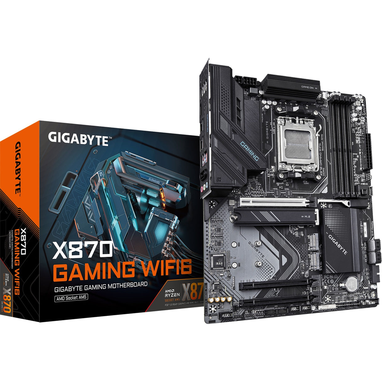 Gigabyte x870 gaming WiFi6 socket AM5 bundkort (sort grå, RAID, 2,5 GB-LAN, WiFi 6, BT, lyd, ATX)