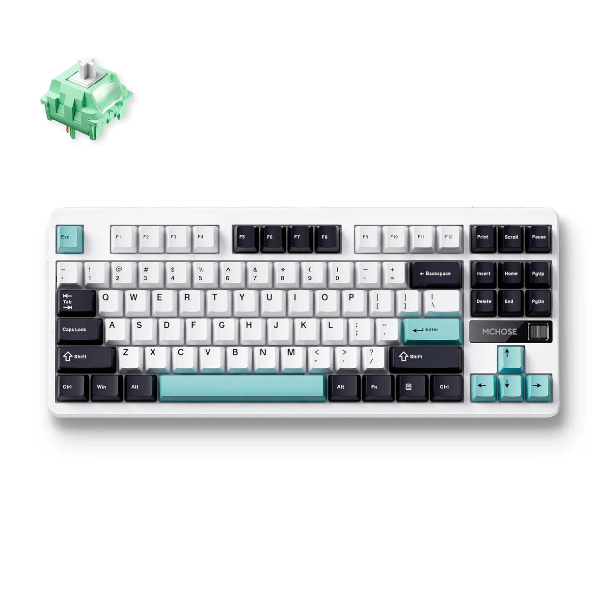 Mchose g87 trådløs pakningsmontering brugerdefineret mekanisk tastatur, gaming-tastatur (hvid blå, us-layout, ktt cabbage tofu v2, 80% tkl, rgb, pbt keycaps, hot-swap, 2,4ghz | bluetooth | usb-c)