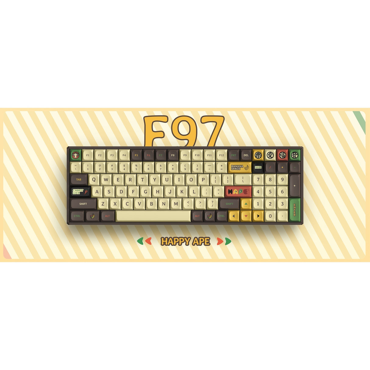 Iqunix f97 happy ape trådløst mekanisk tastatur (brunt, us-layout (qwerty), gateron brun, 96%, rgb-lysdioder, hot-swappable, pbt, 2.4ghz | bluetooth 5.1 | usb-c)