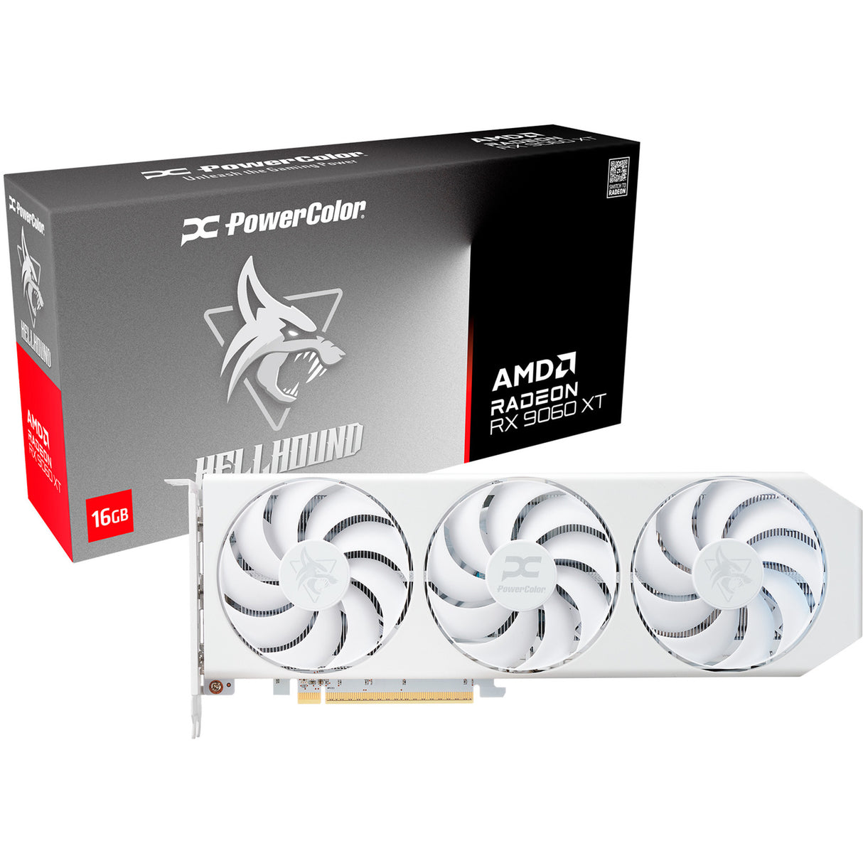 Powercolor Radeon RX 9060 XT Hellhound Spectral White 16G grafikkort (hvidt, RDNA4, GDDR6, 2x Display Port, 1x HDMI 2.1)
