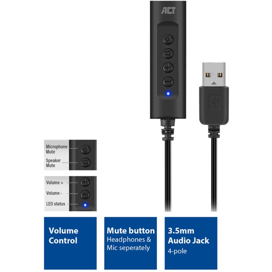 Akt-tilslutning USB-A eksternt lydkort (sort)
