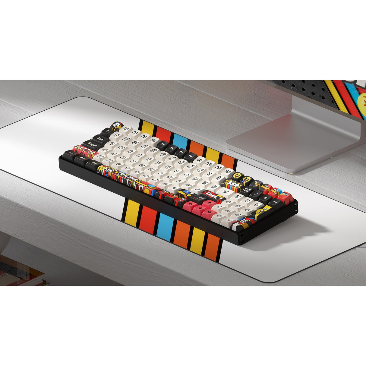 Iqunix f97 graffiti-dagbog trådløst mekanisk tastatur (sort, us-layout (qwerty), cherry mx brown, 96%, rgb-lysdioder, hot-swappable, pbt, 2.4ghz | bluetooth 5.1 | usb-c)