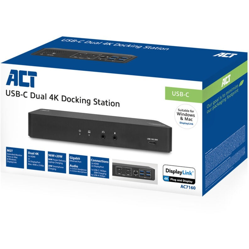 Act tilslutning USB-C dockingstation 4K display link (sort)
