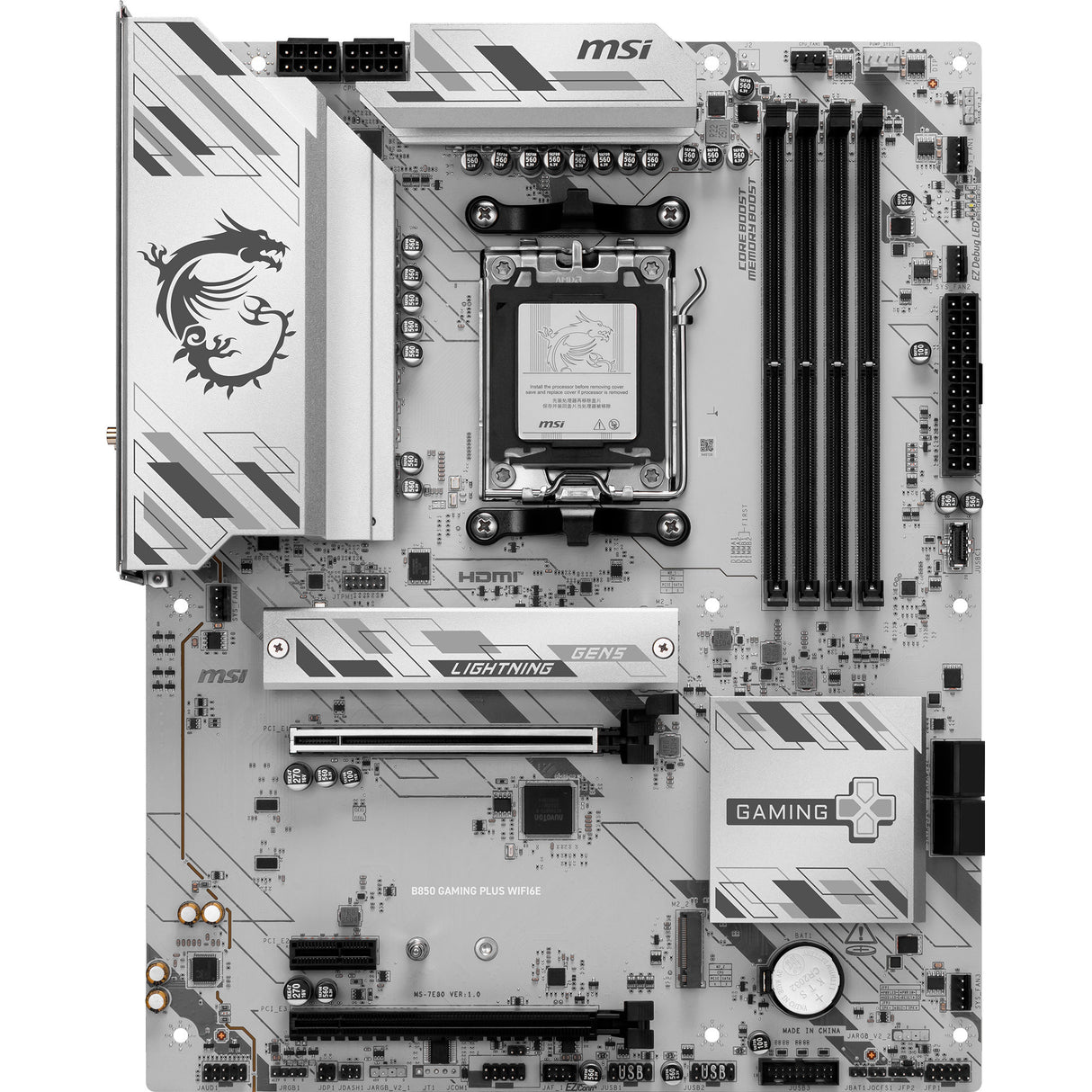 MSI B850 Gaming Plus WiFi 6E Socket AM5 bundkort (RAID, 2,5 GB LAN, WiFi 6E, BT, lyd, ATX)