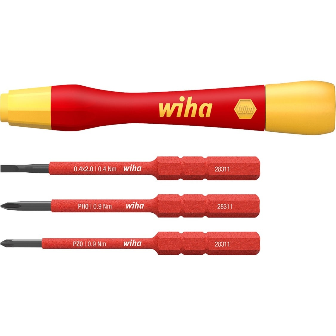 Wiha fint skruetrækkersæt picofinish slimvario electric (rød gul, 4-delt med slanke bits)
