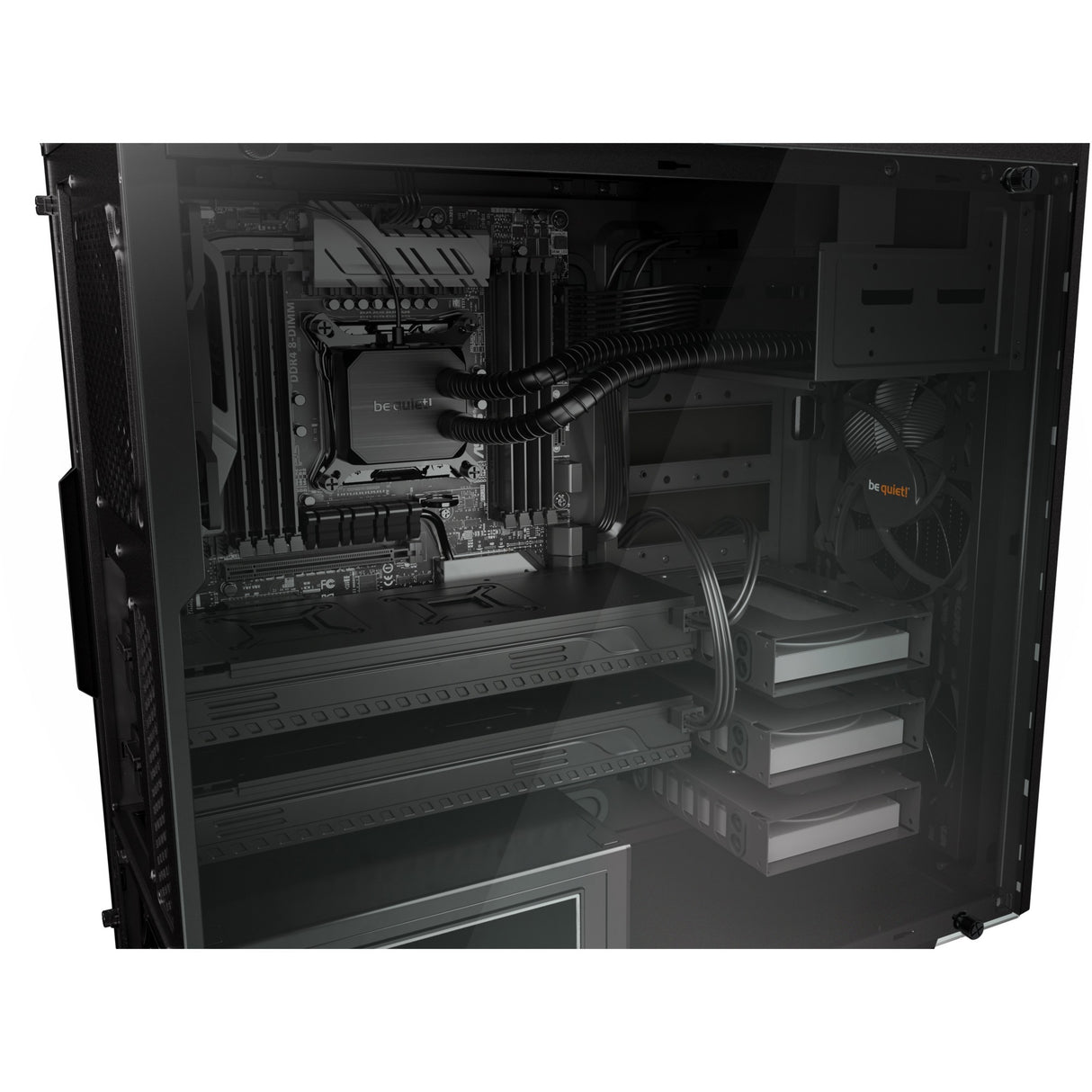 Vær stille! pure base 600 vindue midi tårnhus (sort | 2x USB-A | hærdet glas)