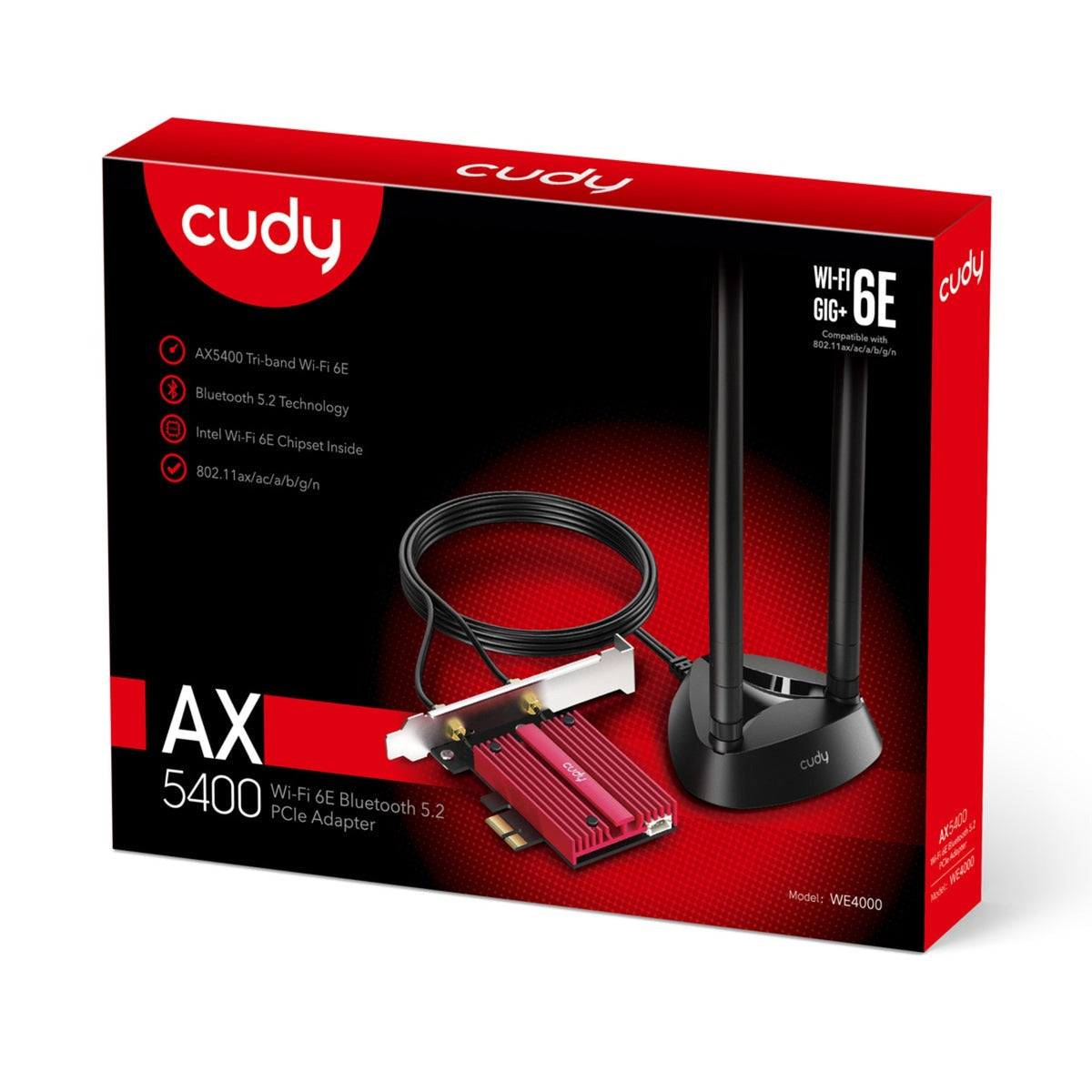 Cudy AX5400 Wi-Fi 6e Bluetooth 5.3 PCI-E WLAN-adapter (rød)