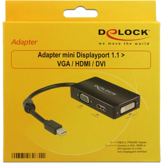 Delock mini displayport til vga hdmi dvi adapter (sort)