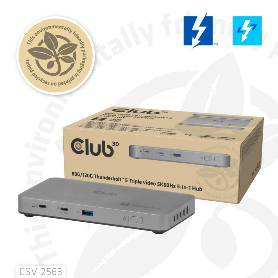 Club 3D 5-1 Thunderbolt 5 Hub Triple Video Docking Station (grå)