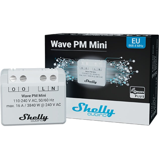 Shelly qubino wave pm mini relæ (lysegrå hvid, 1-kanal, z-wave)