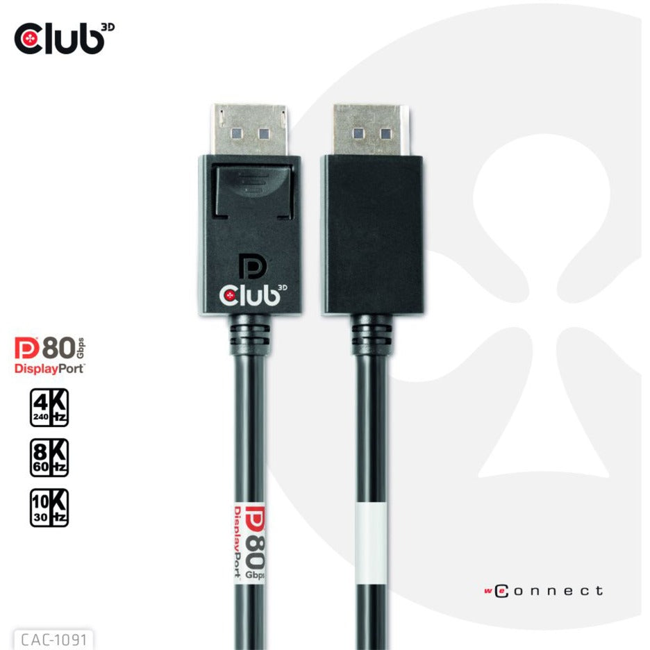 Club 3D DisplayPort 2.1 Vesa DP80 certificeret kabel han-han (sort, 1,2 meter, 4K 240Hz, 8K 60Hz, 80Gbps)