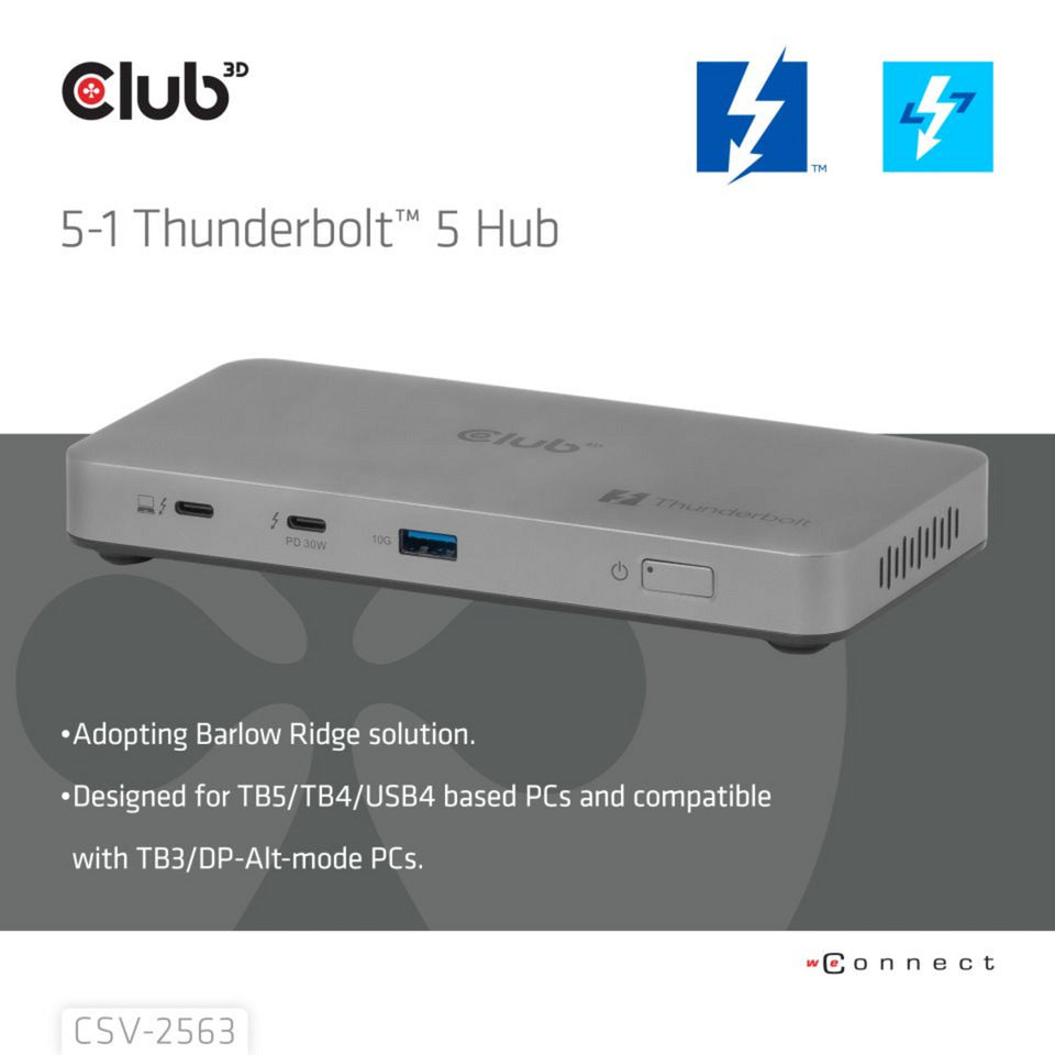 Club 3D 5-1 Thunderbolt 5 Hub Triple Video Docking Station (grå)