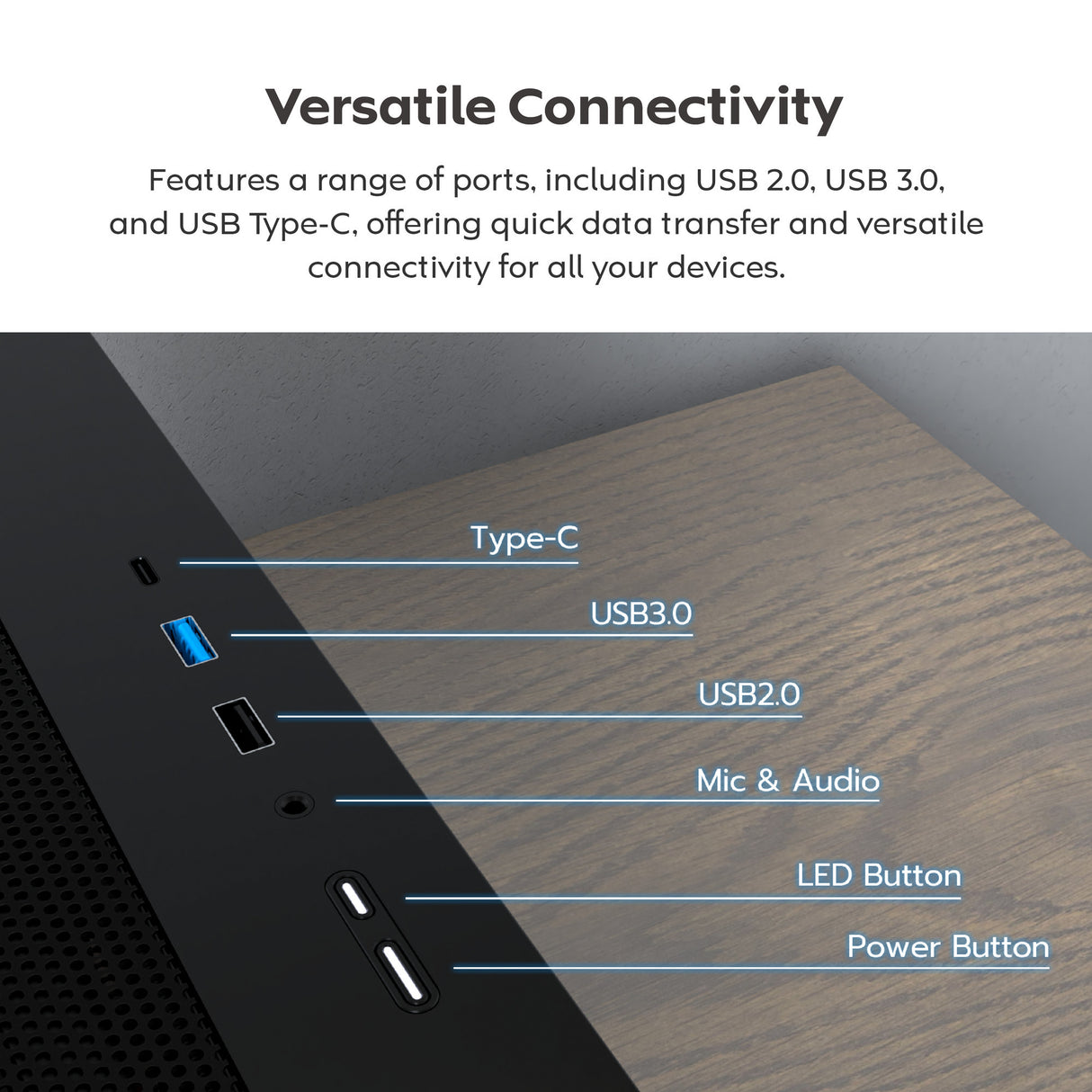 Montech x5m midi tårnhus (sort | 2x USB-A | 1x USB-C | RGB | hærdet glas)