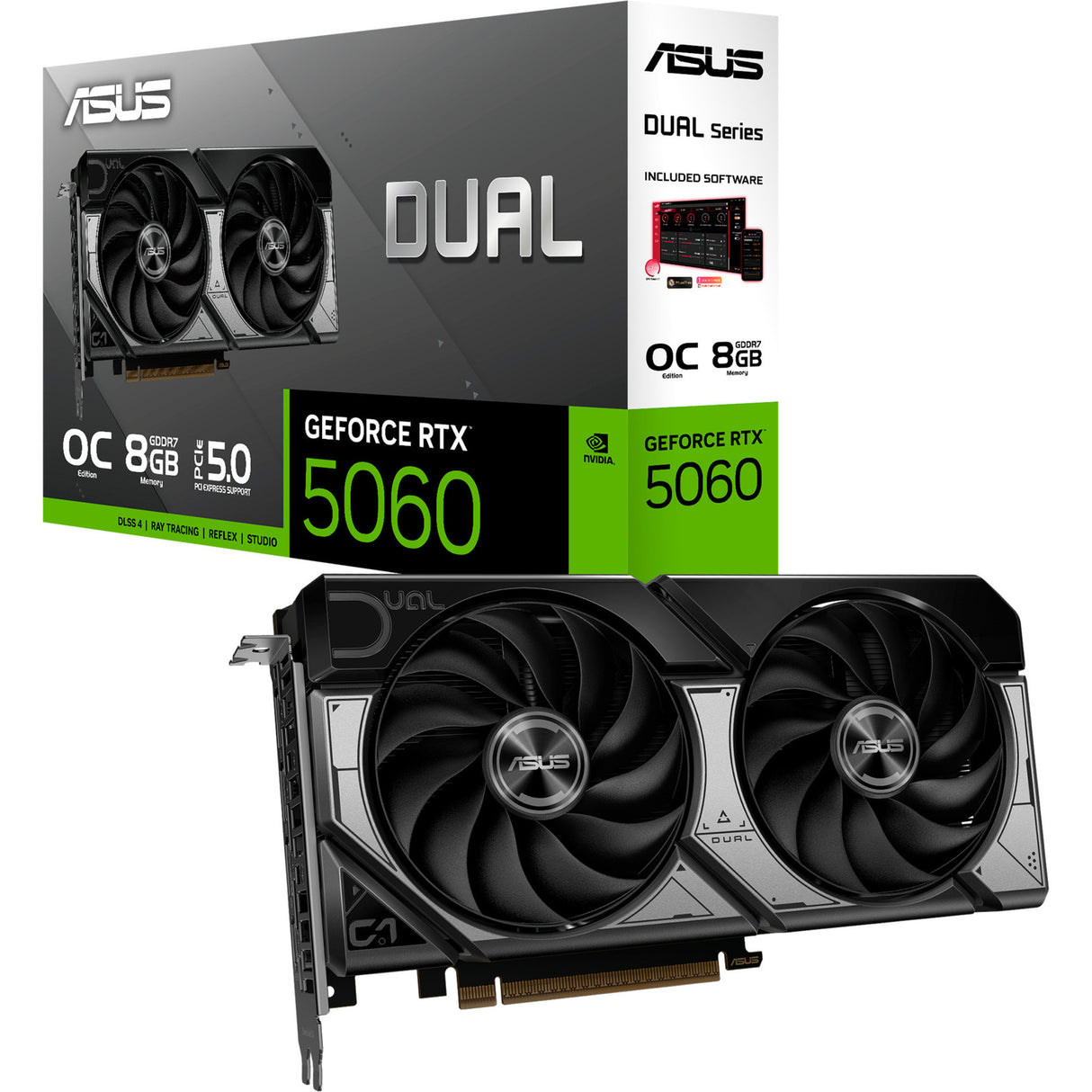 Asus dual geforce rtx 5060 oc 8g grafikkort (3x skærmport, 1x hdmi 2.1, dlss 4)