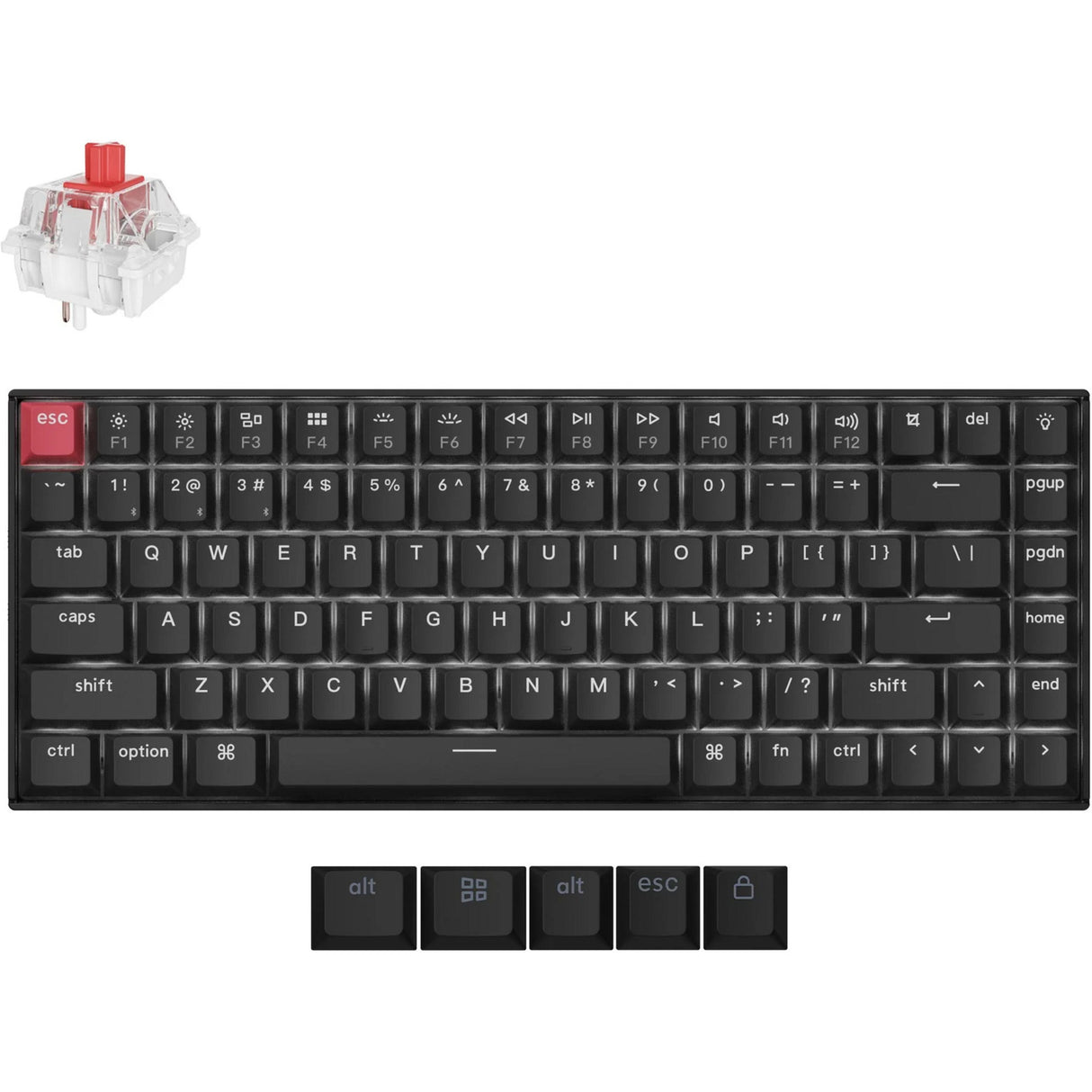 Keychron k2 qmk-a1, tastatur (sort, us-layout, superrød, hvide lysdioder, 75%, cherry double-shot pbt, bluetooth 5.2 | usb-c)