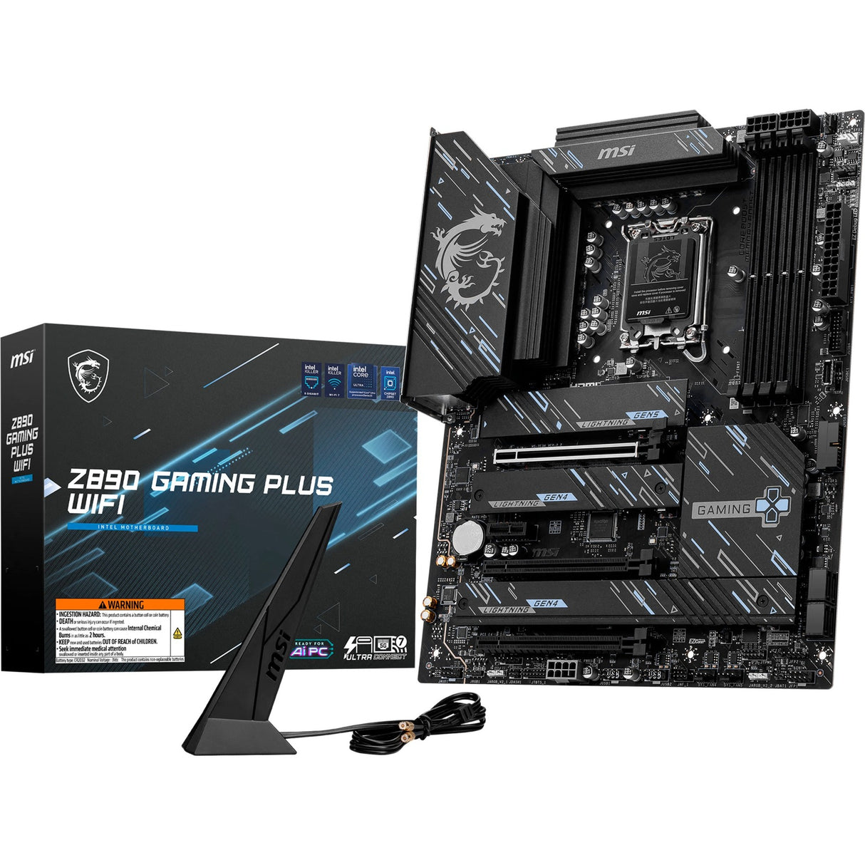 MSI Z890 Gaming Plus WiFi Socket 1851 bundkort (sort, RAID, 5GB-LAN, WLAN, BT, lyd, ATX)