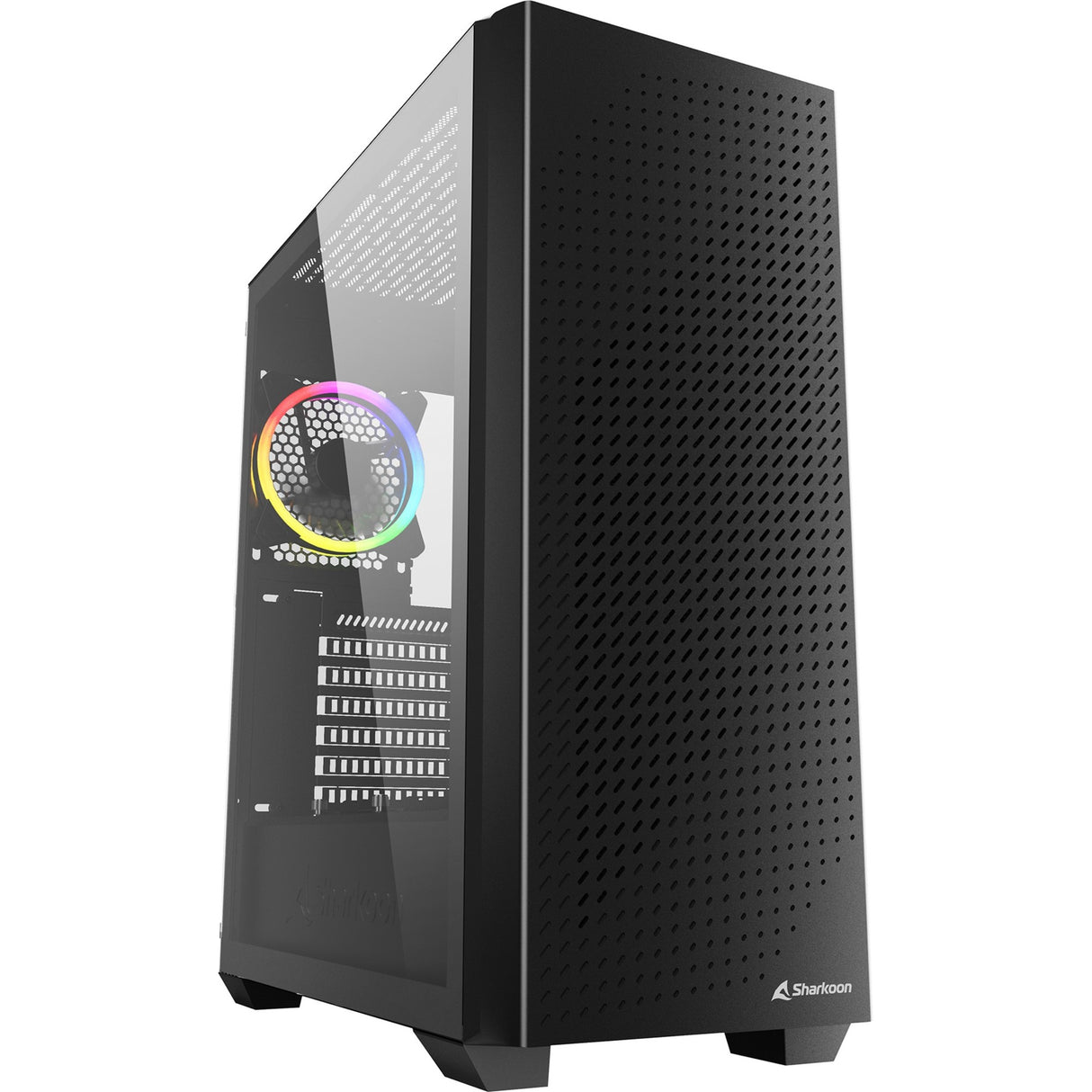 Sharkoon vs9 rgb sort midi tårnhus (sort | 2x usb-a | 1x usb-c | rgb | hærdet glas)