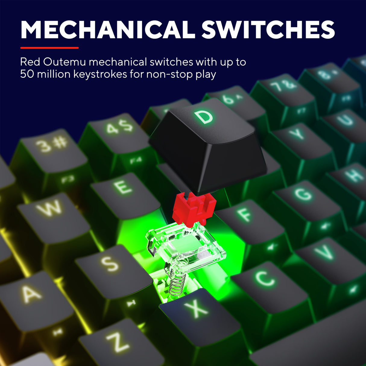 Trust GXT 867 Acira 60 % mini-mekanisk gaming-tastatur (sort, amerikansk layout (QWERTY), Outemu Red, 60 %, RGB)