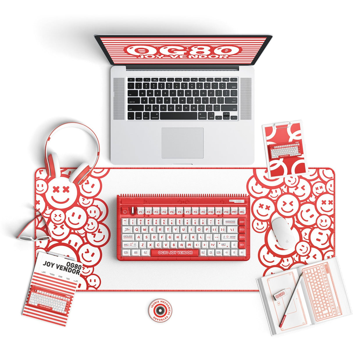 Iqunix og80 joy forhandler trådløst mekanisk tastatur (rød, us-layout (qwerty), iqunix moonstone, 80% (tkl), rgb-lysdioder, hot-swappable, pbt, 2.4ghz | bluetooth 5.1 | usb-c)