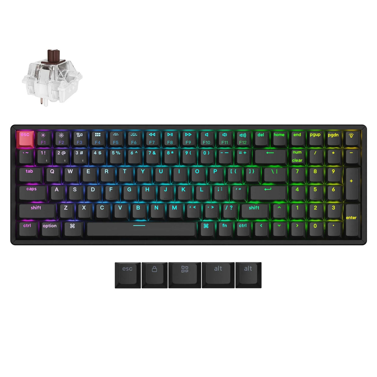 Keychron k4x-j3 rgb mekanisk tastatur (sort, us layout (qwerty), super brun, 96%, rgb, cherry double-shot pbt keycaps, hot swap, bluetooth | usb-c)