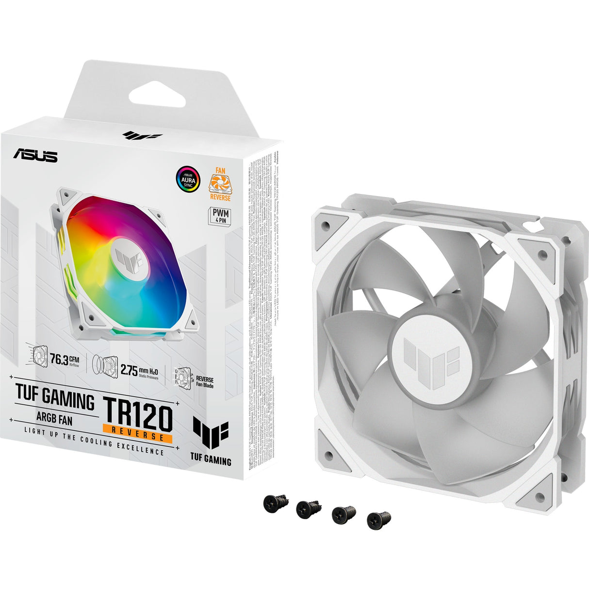 Asus tuf gaming tr120 argb reverse case blæser (hvid, 120 x 120 x 28 mm)