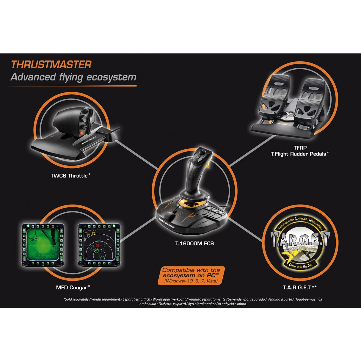 Thrustmaster t.16000m fcs joystick (sort orange, pc)