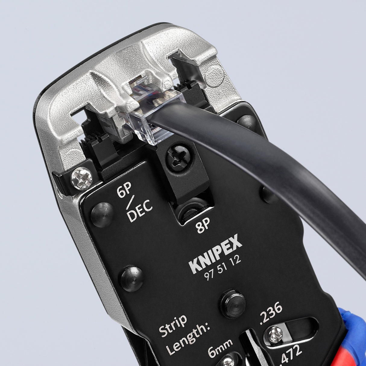 Knipex krympetang 97 51 12 sb (blå rød, RJ-10, RJ-11 12 og RJ-45)