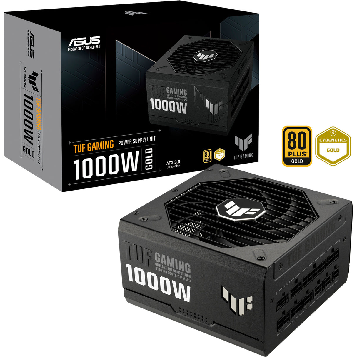 Asus tuf gaming gold modulær 1000 watt strømforsyning (sort, 1x 12vhpwr, 4x pcie)