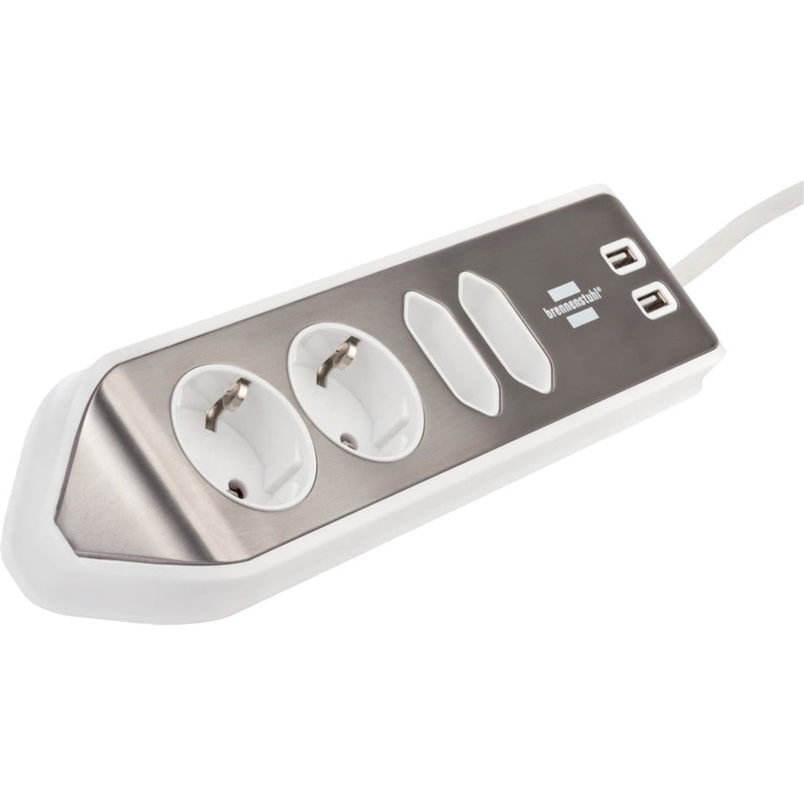Brennerstuhl ®estilo hjørne tilslutningsboks med USB-opladningsfunktion 4-vejs 2x beskyttelsesstik 2x euro sølv hvid