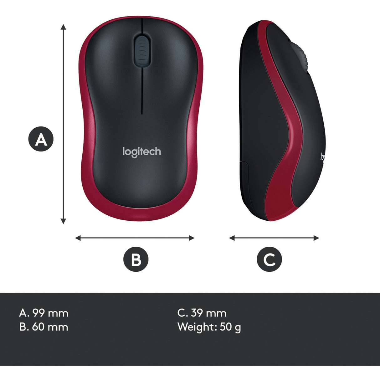 Logitech trådløs mus m185 (rød, detail)