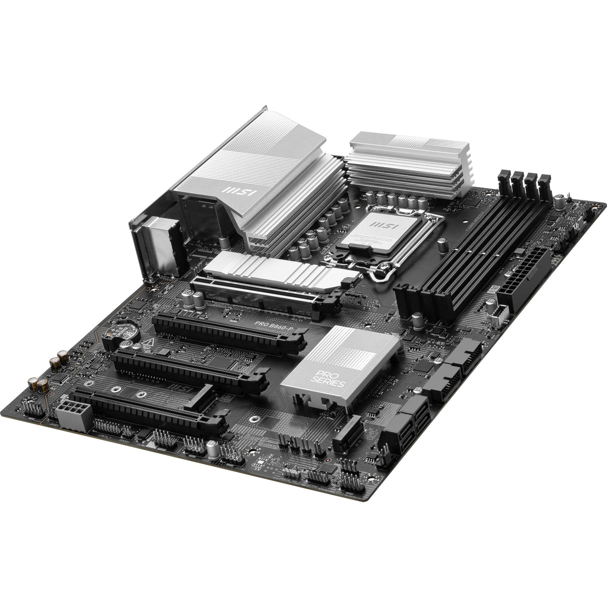 MSI Pro B860-P Socket 1851 bundkort (sølv, RAID, 5GB-LAN, lyd, ATX)