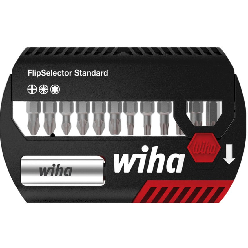 Wiha bit sæt flip vælger standard 25 mm (sort rød, Phillips, Pozidriv, Torx® 13-delt 1 4 C6.3 med bælteclips)