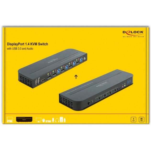 Delock displayport 1,4 kvm switch kvm switch (sort, 8k 30 hz, USB 3.0, lyd)