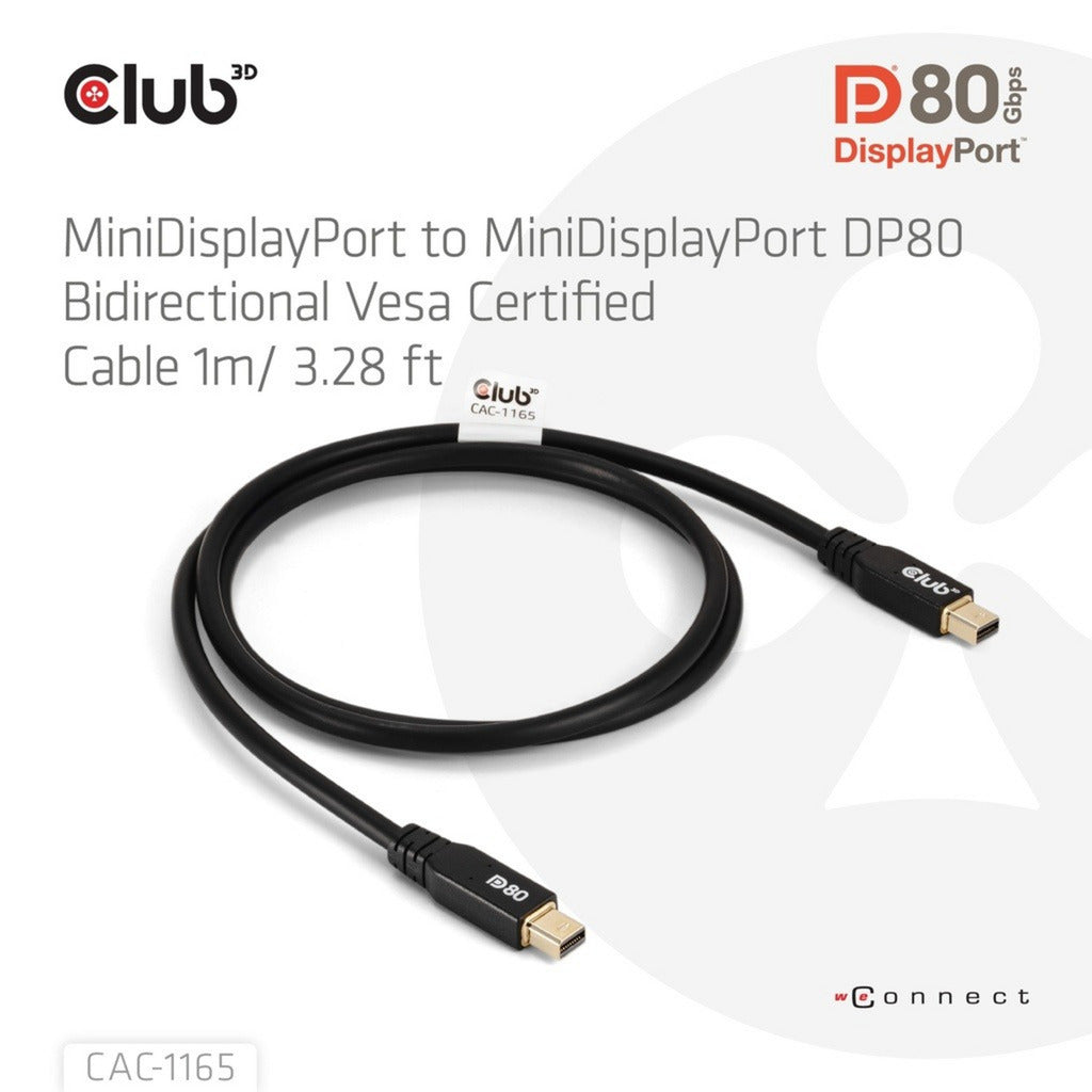 Club 3D Mini DisplayPort til Mini DisplayPort DP80 tovejskabel (sort, 1 meter, Vesa-certificeret)