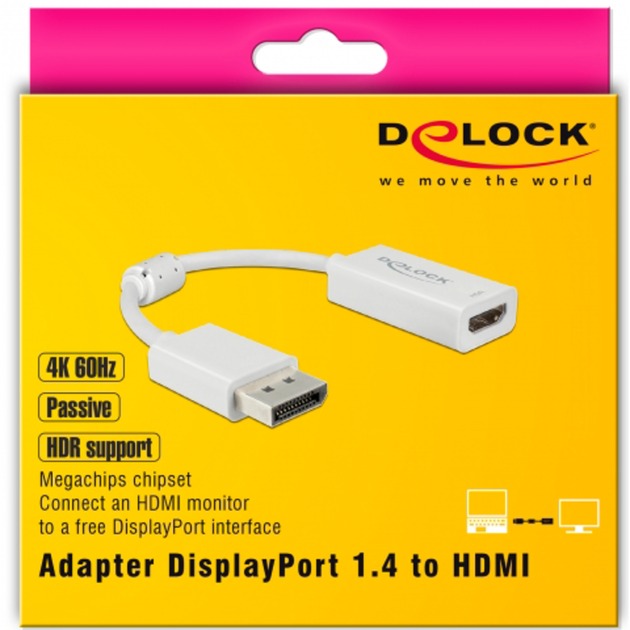 Delock displayport 1.4 > hdmi-adapter (hvid, 0,1 meter, 4k)