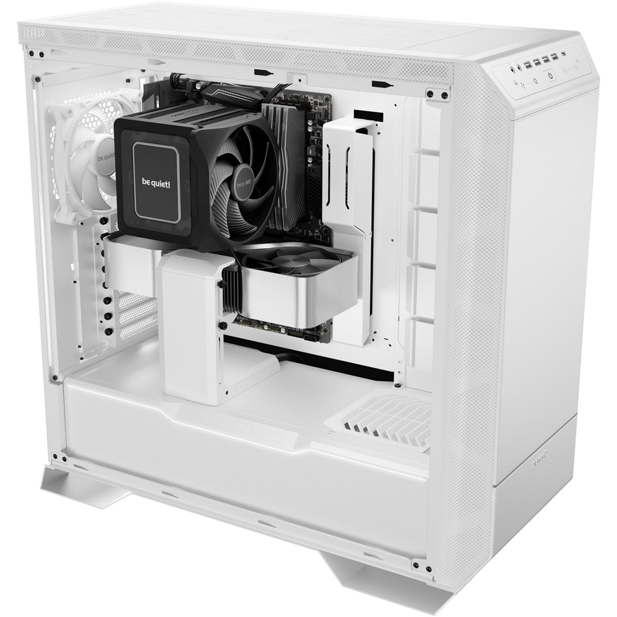 Vær stille! dark base pro 901 stort tårnhus (hvid | 4x USB-A | 1x USB-C | RGB | hærdet glas)