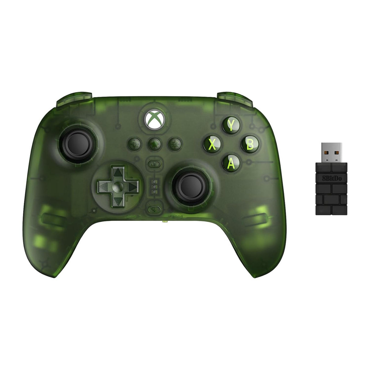 8bitdo ultimative 3-mode controller til xbox (grøn gennemsigtig, xbox series x|s, xbox one, pc, bluetooth usb-c 2,4 ghz)