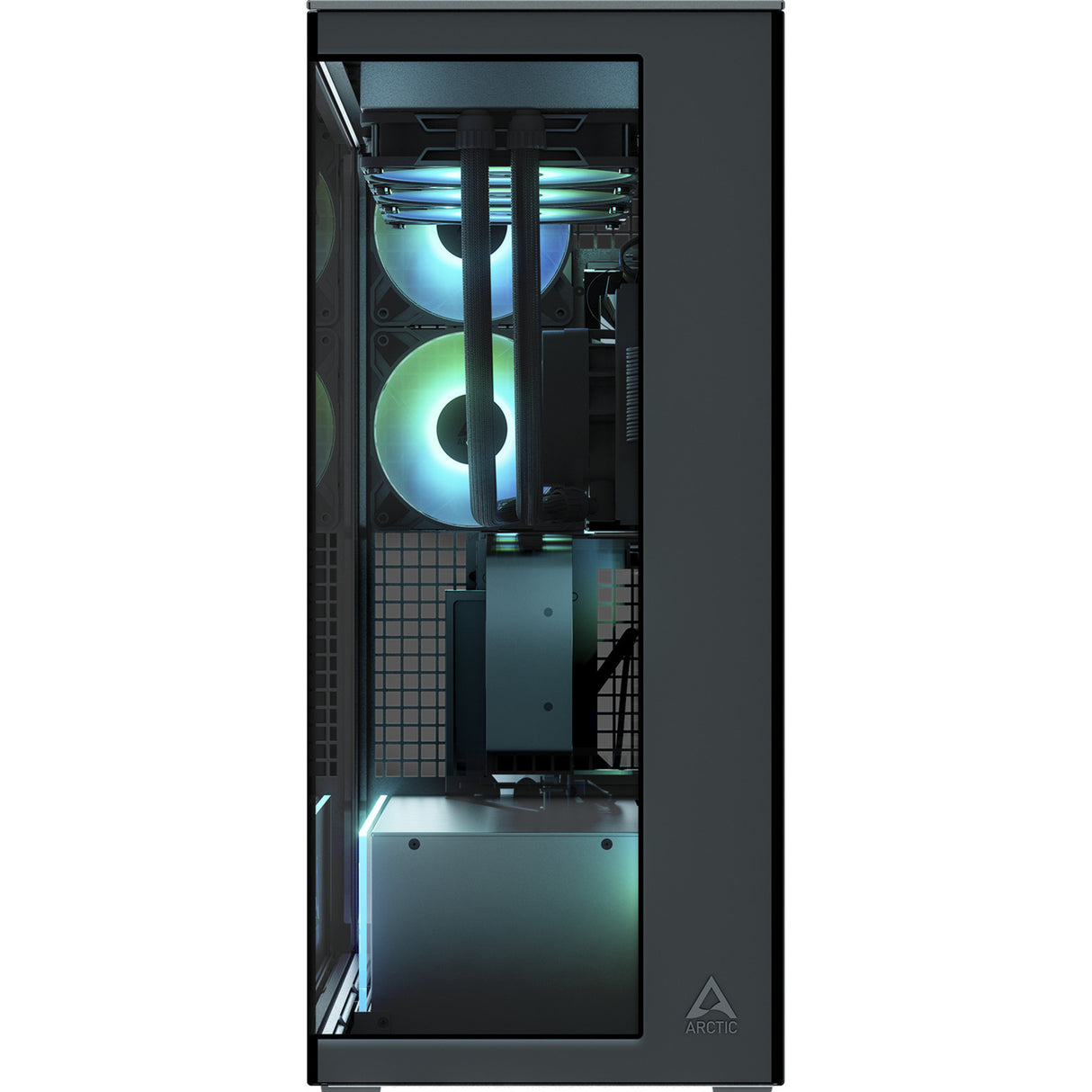 Arctic xtender vg midi tårnhus (sort | 2x USB-A | 1x USB-C | RGB | hærdet glas)