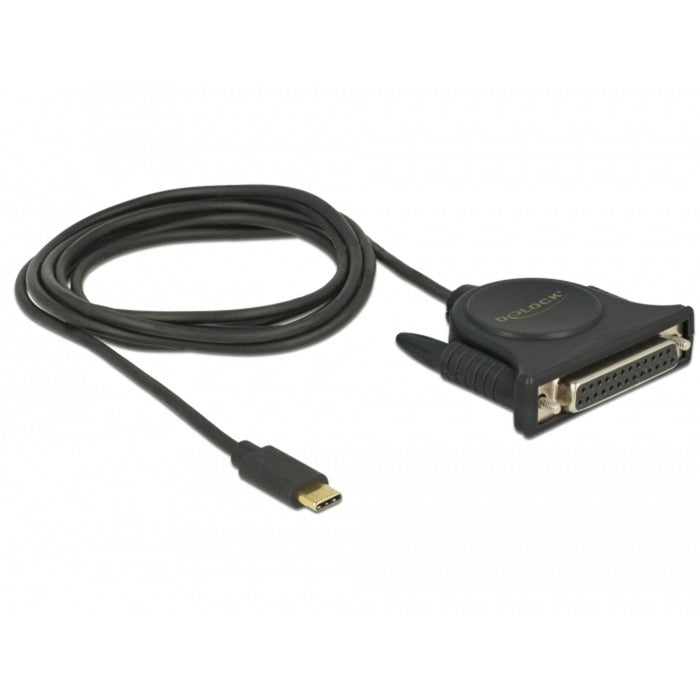 Delock USB-C 2.0 han > 1 x parallelt DB25 hunkabel (sort, 1,8 meter)