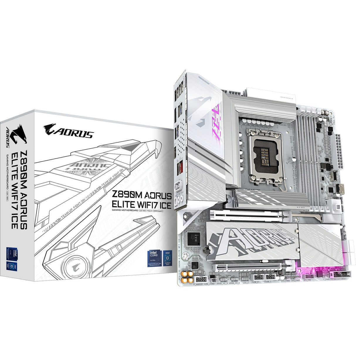 Gigabyte Z890M Aorus Elite WF7 Ice Socket 1851 bundkort (RAID, 2,5 GB-LAN, Wi-Fi 7, BT, lyd, µATX)