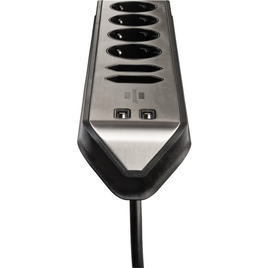 Brennerstuhl ®estilo hjørne tilslutningsboks med USB-opladningsfunktion 6-vejs 4x beskyttelsesstik 2x euro sølv sort
