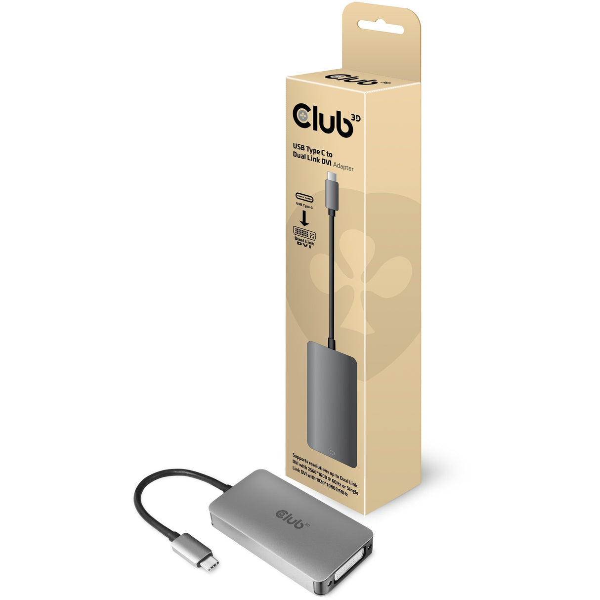 Club 3D USB Type C til DVI-I Dual Link Active Adapter (grå, CAC-1510)