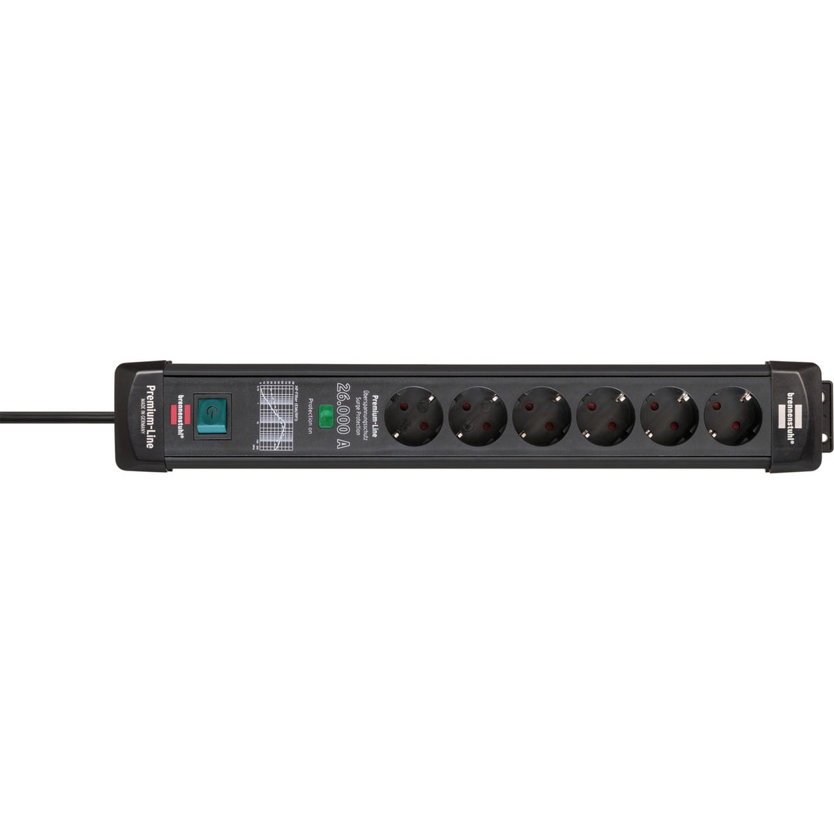 Brennerstuhl premium-line overspændingsbeskyttelse 26000a 6-vejs sort 1.8m h05vv-f 3g1.5