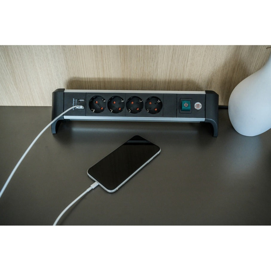 Brennerstuhl aluminium kontor-line strømskinne med USB-opladningsfunktion, 4-vejs skiftende strømskinne